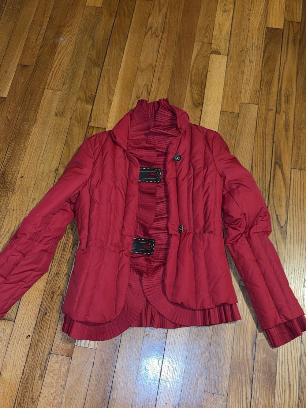 Arden B Red Ruffled Puffer Jacket